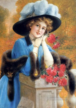 Emile Vernon Painting - Carnations Are For Love girl Emile Vernon